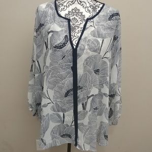 Fun 2 Fun Navy/Flower Sheer Top